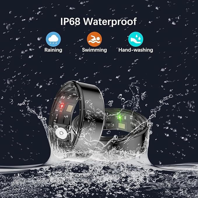 Smart Health Rings for Women Men, Fitness Tracker with Heart Rate, Blood Oxygen, HRV, Sleep Tracker, Step Tracker, No Subscription Fee, IP68 Waterproof Smart Ring for iphone & Android (Black, 11#)