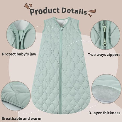 Baby Sleep Sack TOG 2.5 Winter Baby Wearable Blanket, Infant Sleeping Sack 2-Way Zipper Warm Quilted Sleepsack (Green, Medium)