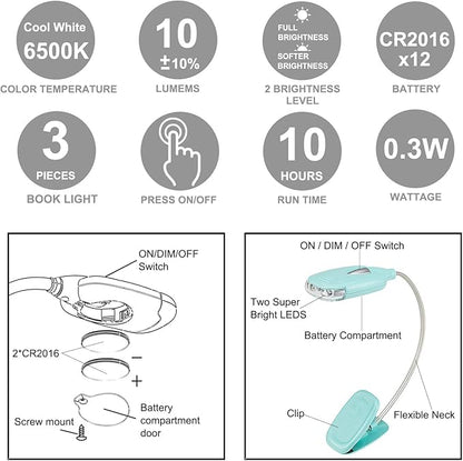 LUXSWAY Book Light for Reading at Night in Bed Kids Bookmark Bed Clip Book Lights for Kids Lamp Portable LED Reading Light with Flexible Cordless Reading Lamp for Travel