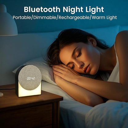 White Noise Machine Alarm Clock with Night Light, 4in1 Bluetooth Speaker & Natural Sounds – Portable Sleep Aid for Adults, Kids & Baby – Rechargeable, Timer, Dimmable Warm Light