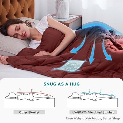 L'AGRATY Weighted Blanket - 48"x72" 15lbs Cooling Breathable Heavy Blanket Microfiber Material with Glass Beads for Adult All-Season Summer Fall Winter Soft Thick Comfort
