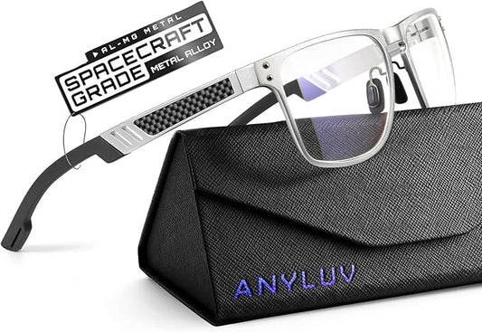 Blue Light Glasses Men Premium Mens Gaming Computer Glasses Clear Lens with Al-Mg Frame Anti Blue Ray Screen Blocker