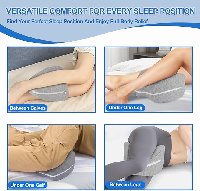 Knee and Leg Memory Foam Pillow for Side Sleepers, Ergonomic Support for Back, Hips, Knees, Joints, Nerves and Muscle Discomfort Relief (Gray)