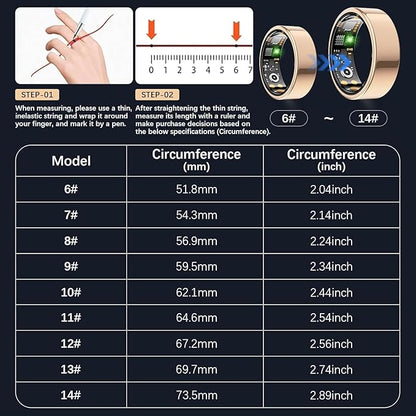 Ring Health Tracker for Women Men, Fitness Ring with Heart Rate,Blood Oxygen,Sleep Monitor,Calories, Step Counter, IP68 Waterproof Smart Ring for iPhone & Android, No Subscription Fee (Rose Gold, 6#)