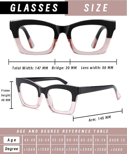 Hubeye Oprah Style Reading Glasses for Women Men Blue Light Blocking Computer Square Readers with Spring Hinge