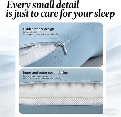 Cloud Pillow, Ergonomic Memory Foam Pillows – Dual Height Contour Cervical Support with Breathable Cover, Cervical Neck Support Pillow, for Side, Back and Stomach Sleepers (Lake Blue)