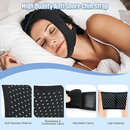 Anti-Snoring Chin Strap for Sleeping (2Pcs), Breathable & Adjustable Snore Stopper, Comfortable Snoring Solution Effective Anti Snore Device for Men Women, Sleep Aid for Reduce Snoring, Black