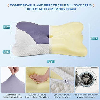 Sweetcrispy Cervical Pillow for Neck and Shoulder - Ergonomic Memory Foam Pillows, Contour Side Sleeper for Adults, Cooling Orthopedic Neck Support for Back Stomach Sleepers, King Size, Dark Grey