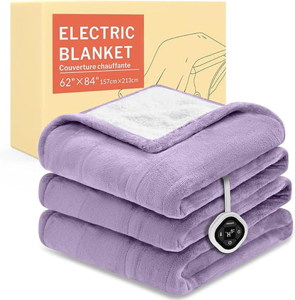 HOMLYNS LuxeHeat Heated Blanket Electric Blanket Twin Size, Soft Flannel Sherpa Heating Blanket with 10 Heat Settings, 1-10 hrs Timer Auto Shut Off (62x84 inches, Purple)
