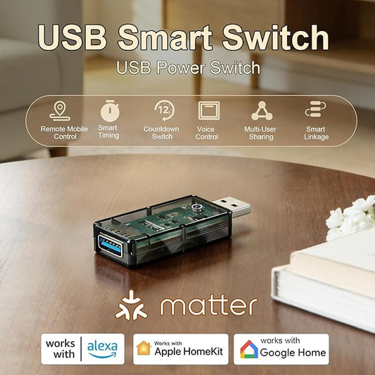 Fugetek Matter Enabled Smart USB Plug/Switch, Works with Alexa, Siri, Hey Google, Apple Homekit, Matter over WiFi