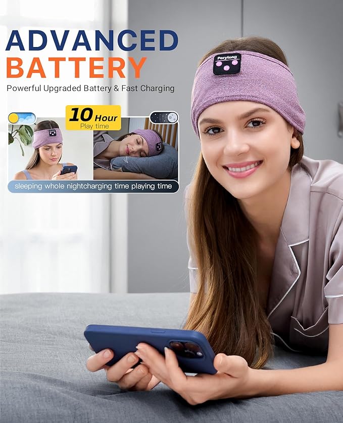 Perytong Sleeping Headphones, Bluetooth Headband, Soft Comfortable Headphones for Sleeping, Nap, Relaxation, Meditation, Yoga, Running, Jogging, Cool Tech Gifts for Women Men