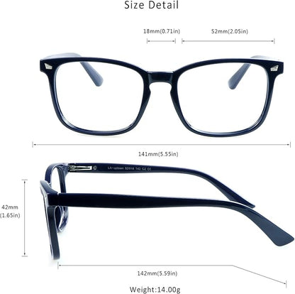 LifeArt Blue Light Blocking Glasses, 2 Pairs With Spring Hinge, Computer Reading, Gaming, TV Glasses for Women Men, Anti Eyestrain, UV, Glare (Navy&Clear, +1.25 Magnification)