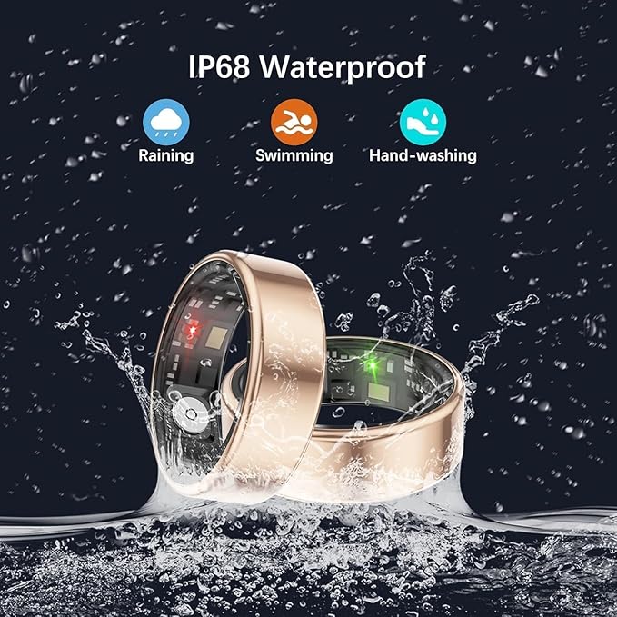 Smart Rings for Women Men, Fitness Ring with Heart Rate, Blood Oxygen, HRV, Pressure, Sleep Tracker, Step Tracker, No Subscription Fee, IP68 Waterproof Smart Ring for iPhone & Android (Gold 12#)
