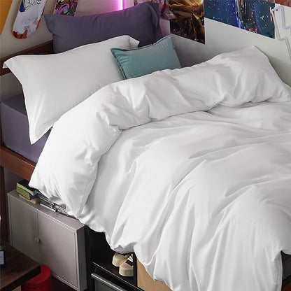 Bedsure Duvet Cover Twin/Twin XL Size - Soft Double Brushed Bedding Set for Kids & Adults, Zipper Closure, 2 Pieces, Includes 1 Duvet Cover (68"x90") & 1 Pillow Sham, NO Comforter, White