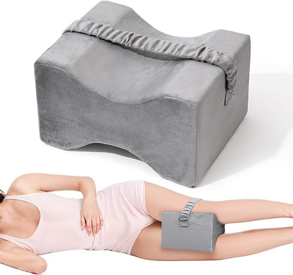 Knee Pillow for Side Sleepers,Leg Pillow for Sciatica,Back,HIPS,Knees,Joints Pain Relief,Pillows for Between Legs While Sleeping Spine Alignment Support & Relieves Pressure,Basic Strap,Natural Grey