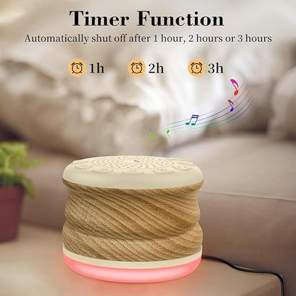 Solid Wood White Noise Sound Machine for Baby Adults Kids Sleep Sound Machine with 24 Soothing Sounds 8 Colors Night Light Timer Setting Function Portable Noise Machine for Gift (Wood, 3.93)