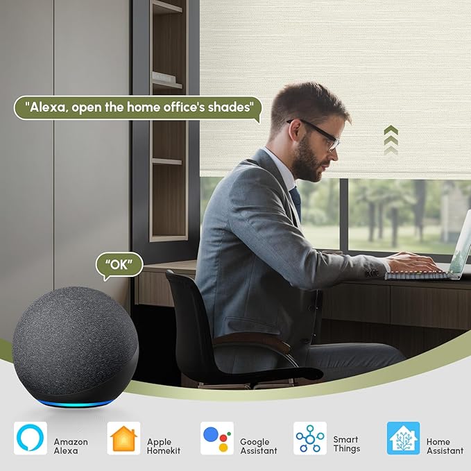 FineTell Motorized Blinds with Remote, 100% Blackout Roller Shades Compatible with Alexa,Apple Homekit,Google Home APP and Voice Control, Customized Electric Blinds (100% Blackout Dreamy Warm)