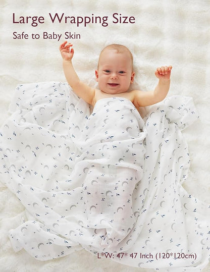 Momcozy Muslin Swaddle Blankets, Ultra Soft Neutral Swaddle Blanket, Breathable Large 47'' x 47'' Baby Infant Newborn Boys Girls Swaddling Receiving Blanket Wraps, Midnight Star Clouds