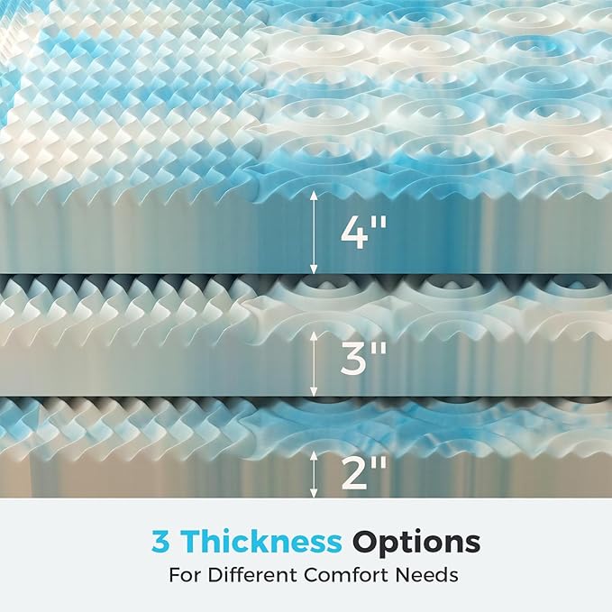 DUMOS 4 Inch 5-Zone Memory Foam Mattress Topper Twin, Cooling Gel Infused Pressure Relief Bed Topper for Back & Hip Pain, Soft Dorm RV Camping Mattress Pad, Blue