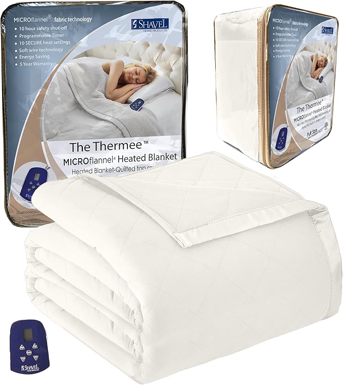 Thermee Micro Flannel Heated Blanket - Full Size, 10 Settings, Rapid Heating, Sand