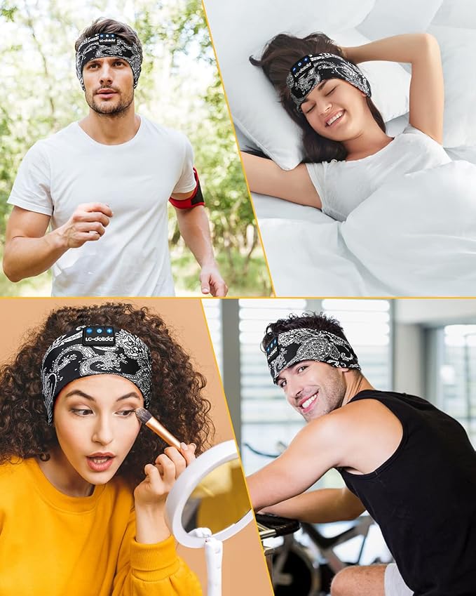LC-dolida Sleep Headphones Bluetooth Headband Music Headband Wireless Band Headband Headphones with Thin HD Stereo Speakers Perfect for Side Sleepers, Sport, Yoga, Travel