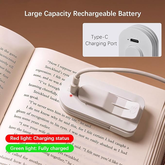 Portable LED Reading Lights, Eye Caring 3 Color Temperatures and Dimming Brightness Book Lights, Lightweight USB Rechargeable Clip-On Lamp for Book Lovers Night Reading (Pink)