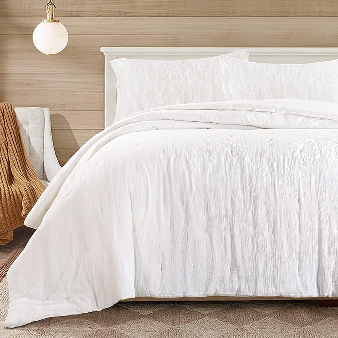 HOMBYS 100% Cotton Muslin Comforter Oversized King 120x98, Lightweight and Breathable Down Alternative Comforter,Soft Gauze Summer Off White Reversible Fluffy Duvet Insert