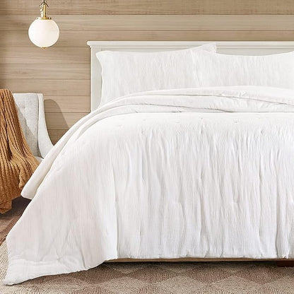 HOMBYS 100% Cotton Muslin Comforter Oversized King 120x98, Lightweight and Breathable Down Alternative Comforter,Soft Gauze Summer Off White Reversible Fluffy Duvet Insert