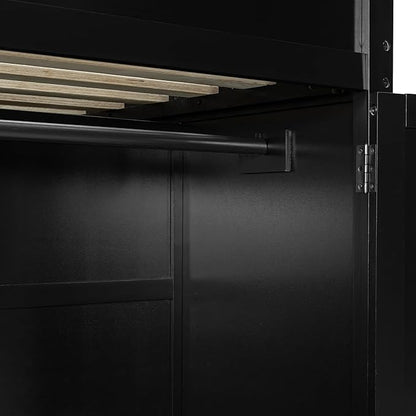 GOWE Full Size Wood Loft Bed with Desk,Wardrobe,Ample Storage Space,and RGB Light, Red(Old SKU:LT000261AAR)