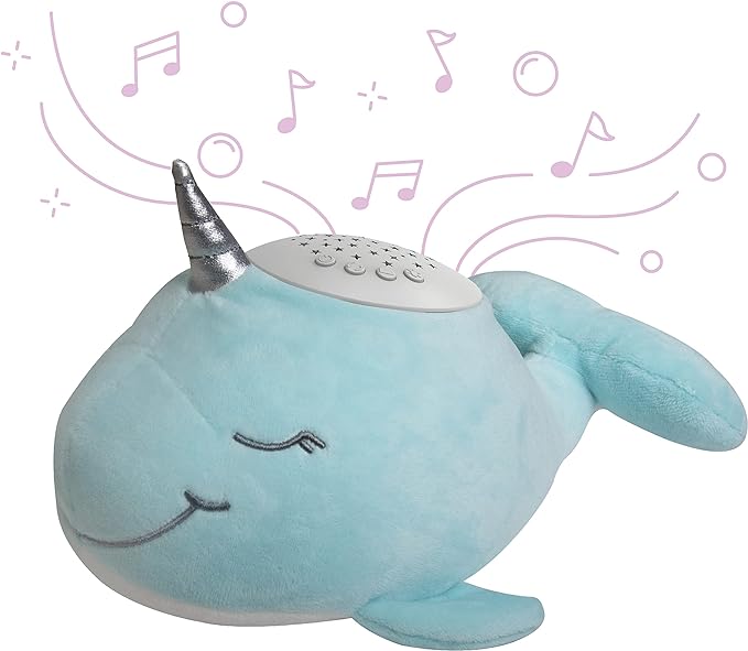 PureBaby Sound Sleepers Portable Sound Machine & Star Projector - Plush Sleep Aid for Baby and Toddlers with Soothing Night Light Display, 10 Lullabies, White Noise, and Heartbeat Sounds (Narwhal)