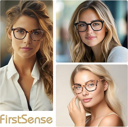 3 Pack Reading Glasses for Women Men, Square Blue Light Blocking Reading Glasses with Spring Hinge Anti Eyestrain Eyeglasses, Computer Readers with Glasses Chain, +2.0