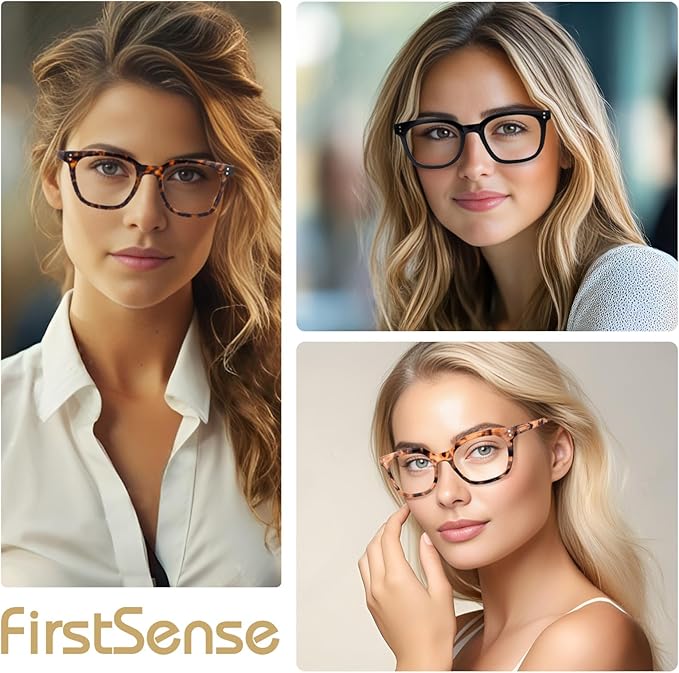3 Pack Reading Glasses for Women Men, Square Blue Light Blocking Reading Glasses with Spring Hinge Anti Eyestrain Eyeglasses, Computer Readers with Glasses Chain, +2.5
