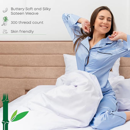 LINENWALAS Fitted Sheet Only Viscose Derived from Bamboo, Bottom Sheet for Twin Size Bed – 16” Deep Pocket, All Around Snug Fit – Cooling, Breathable, Soft, Hypoallergenic (White, Twin)