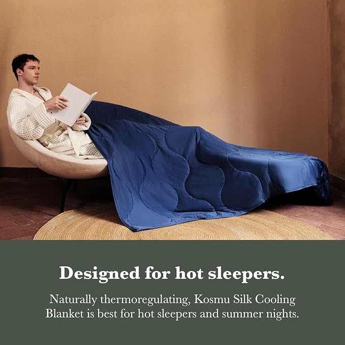 Silk Comforter King Size | 100% Mulberry Silk Fill with Organic Bamboo Viscose Shell | Summer Cooling Blanket for Hot Sleepers, Lightweight Breathable All-Season Bedding (Blue, 104"x90")