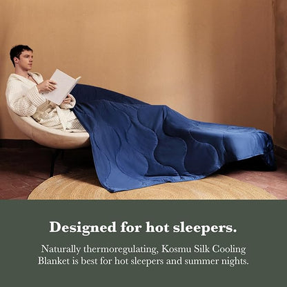 Silk Comforter King Size | 100% Mulberry Silk Fill with Organic Bamboo Viscose Shell | Summer Cooling Blanket for Hot Sleepers, Lightweight Breathable All-Season Bedding (Blue, 104"x90")
