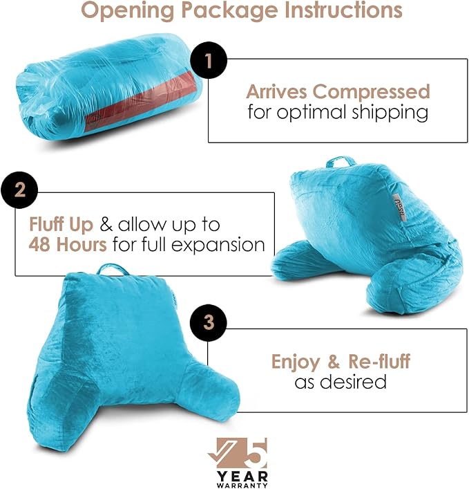 Nestl Reading Pillow for Kids & Teens with Shredded Memory Foam, Backrest Pillows for Reading, Watching, and Gaming, Use on the Couch, Bed, or Floor, Adjustable Support with Washable Cover Bright Blue