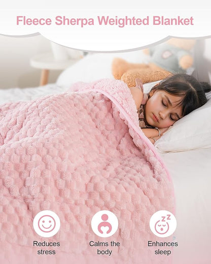 Super Soft Luxury Fleece Sherpa Weighted Blanket for Teens, 5lbs Small Weighted Lap Blanket for Adults, Turtle Shell Fuzzy Warm Throw for Winter, Compact Heavy Blanket for Better Sleep, Pink, 36"x48"