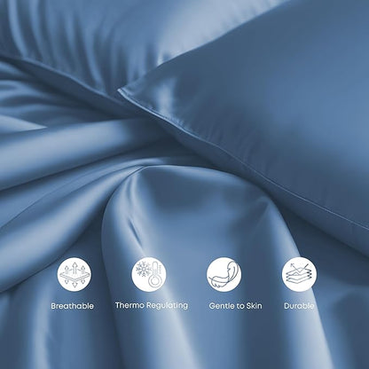 LINENWALAS King Flat Sheet Only - Rayon Derived from Bamboo Silk Bed Sheet, Premium Breathable Cooling Sheet, Soft Top Sheet (King, Bahamas Blue)
