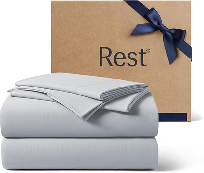 REST® Evercool®+ Cooling Sheet Set, Cali King Size, Light Gray, Breathable Bed Sheets for Hot Sleeper and Night Sweats, with Pillowcases, with Ionic+ Self-Cleaning Silver Yarn for Sensitive Skin, 4PCS