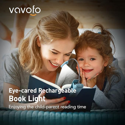 VAVOFO Rechargeable Book Light, Blue Light Blocking, Amber 1600K Clip On Reading Light, Eye Care 7 LEDs Kids Book Light for Reading in Bed with Power Indicator for Bookworms (Mint Blue)