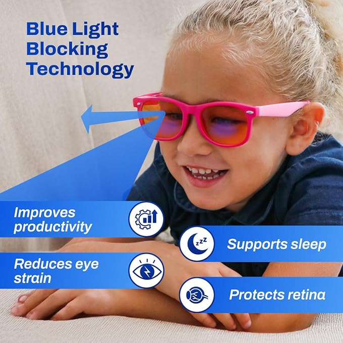 DefenderShield Blue Light Blocking Glasses Kid Series for Computer, Mobile, Gaming, Sleep-Purple - Anti Eye Strain, Headache