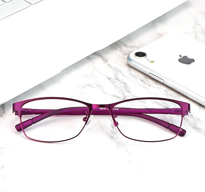 LifeArt Alloy Semi-Rimless Reading Glasses,Blue Light Blocking Glasses, Anti Eyestrain, Computer Gaming Glasses, TV Glasses for Women Men, Anti Glare (Purple, +1.75 Magnification)