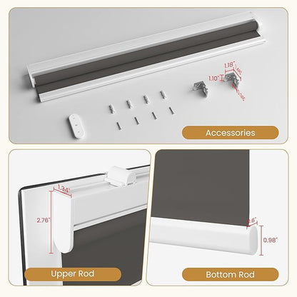 Grandekor Motorized Roller Shade with Remote Control, Motorized Blinds 100% Blackout Electric Shades,Cordless Window Blinds Shades for Bedroom Living Room Office,Dark Grey,W48 xH72