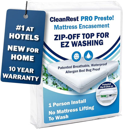 CleanRest PRO Presto! Zip-Off Top Mattress Encasement for EZ Washing, Full Size, Waterproof Mattress Protector - Bed Bug, Dust Mite & Allergen Proof - 1 Person Install, No Mattress Lifting to Wash