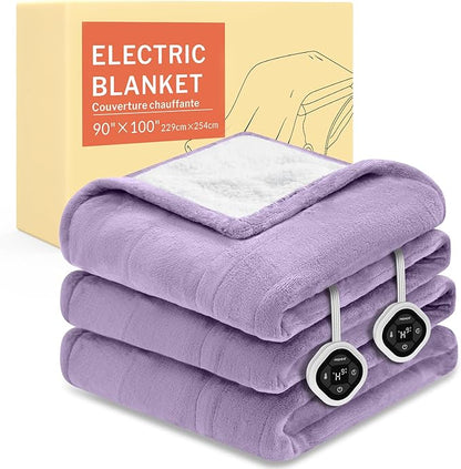 HOMLYNS LuxeHeat Heated Blanket Electric Blanket King Size, Soft Flannel Sherpa Heating Blanket with 10 Heat Settings, 1-10 hrs Timer Auto Shut Off (90x100 inches, Purple)