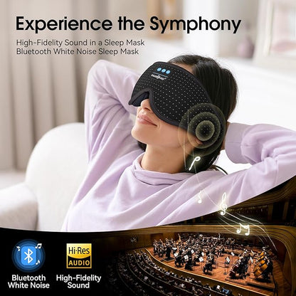 MUSICOZY White Noise Sleep Mask Headphones with 16 Soothing Sounds, Bluetooth Sleep Mask 3D Wireless Music Sleeping Headphones for Side Sleeper