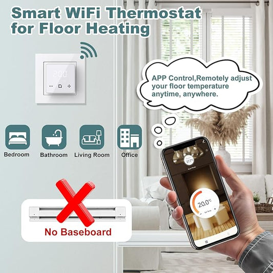 HEATIT Programmable Thermostat, WiFi Smart Thermostat for Electric Radiant Floor Heating with Touchscreen, 120V-240V Wide Voltage Range, Dual Sensing, White