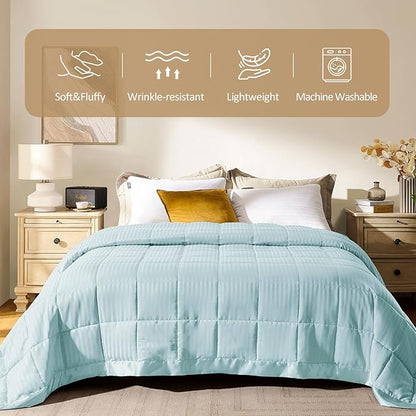 downluxe King Size Blanket with Satin Trim, Lightweight Down Alternative King Blanket for All Season, Machine Washable (Cool Blue, 108 x 90 Inch)