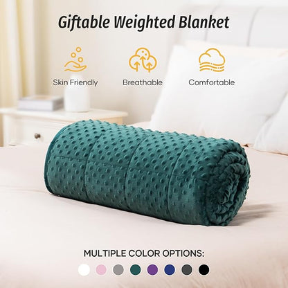 Wemore Minky Dot Weighted Blanket for Adults Queen Size 20 lb, Soft Heavy Blanket for Stress Relief and Sleep Promotion, Breathable Blanket for All-Season with Glass Beads, Dark Green 60 x 80 inches
