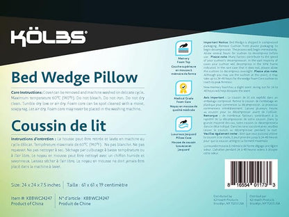 Kolbs Bed Wedge Pillow for Sleep Apnea, FSA Eligible Acid Reflux, and Back Pain Relief, with Chic Jacquard Cover - Headboard Wedges for Sleeping (Standard Width 7.5" Height)